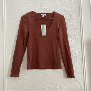 FRANK AND OAK Long-Sleeved Minimal Orange Tee